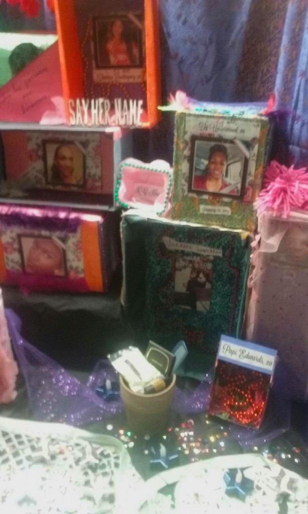 An altar commemorating the deaths of trans women of color during the past year. 